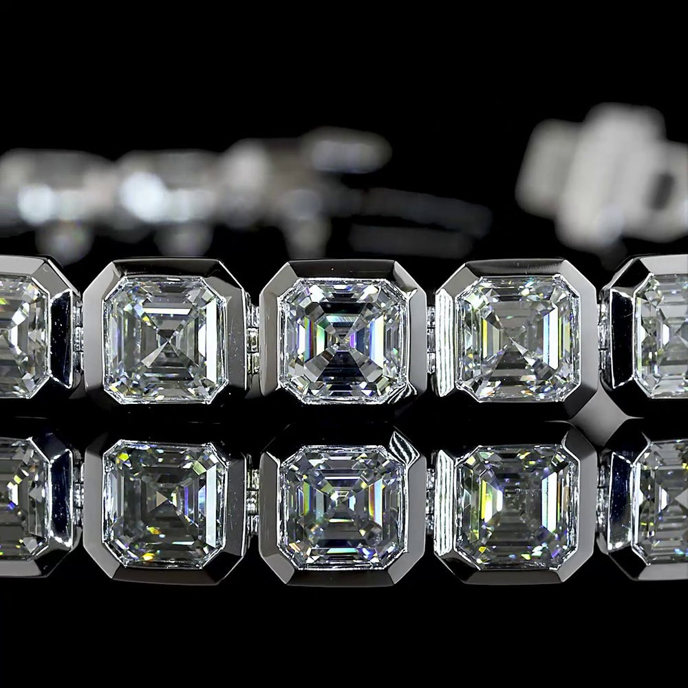 14K White Gold 7.5" Tennis Bracelet with Bezel Set Asscher Cut Lab Diamonds - 12.29 Carat Total Weight - Covaloro Fine Jewelry