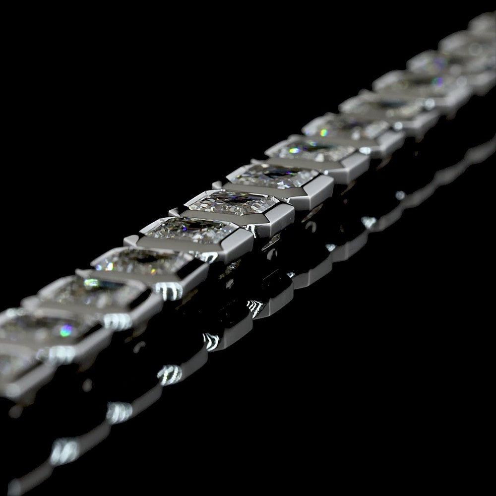 14K White Gold 7.5" Tennis Bracelet with Bezel Set Asscher Cut Lab Diamonds - 12.29 Carat Total Weight - Covaloro Fine Jewelry