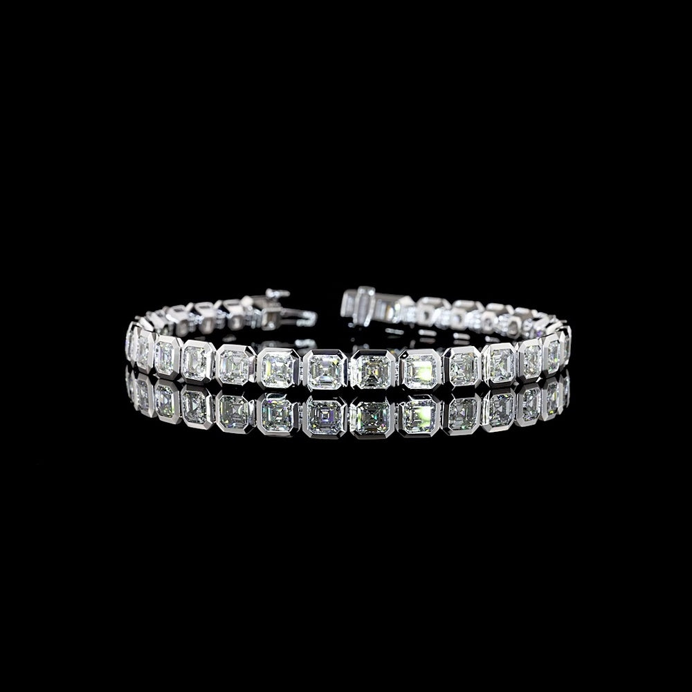 14K White Gold 7.5" Tennis Bracelet with Bezel Set Asscher Cut Lab Diamonds - 15.26 Carats Total Diamond Weight - Covaloro Fine Jewelry