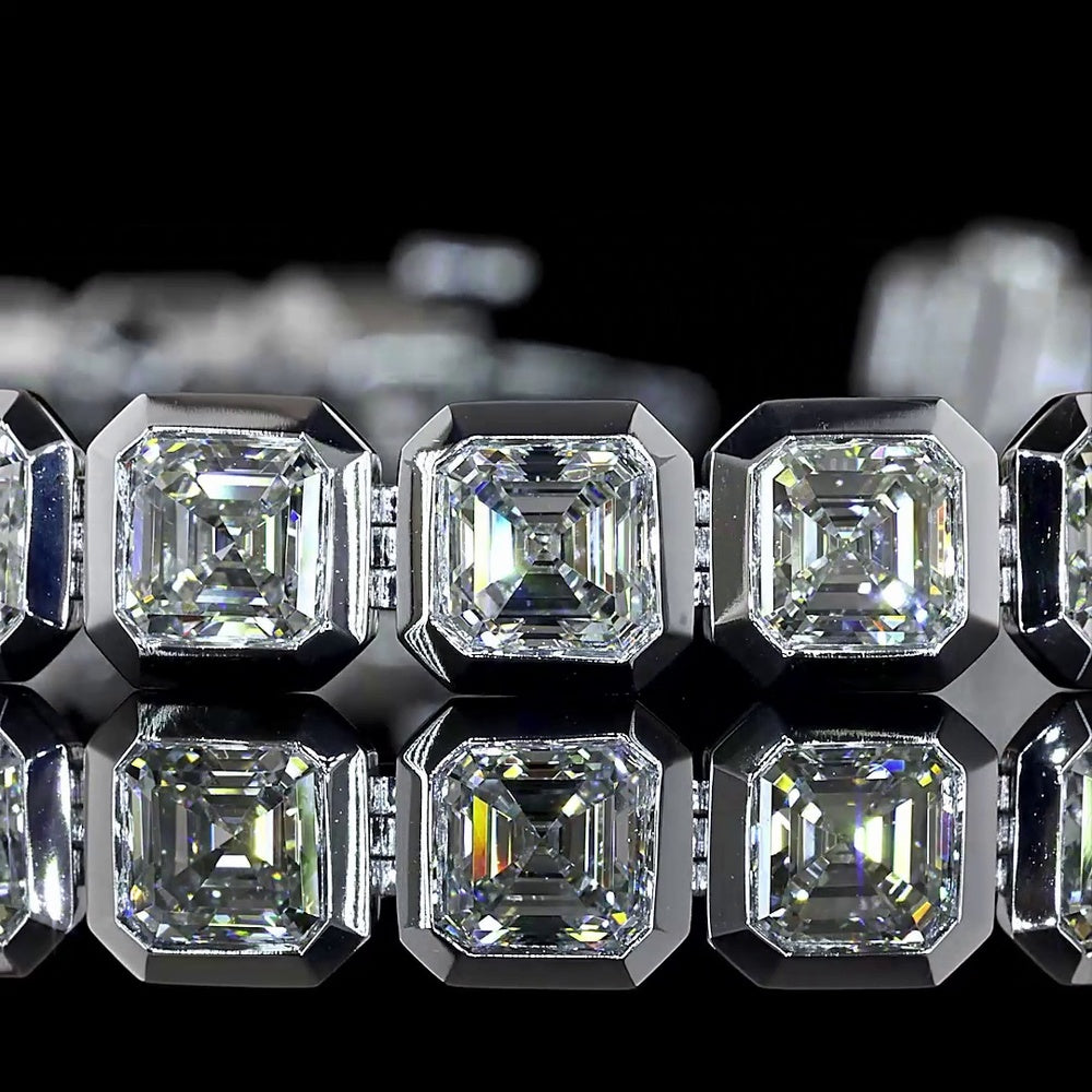 14K White Gold 7.5" Tennis Bracelet with Bezel Set Asscher Cut Lab Diamonds - 15.26 Carats Total Diamond Weight - Covaloro Fine Jewelry