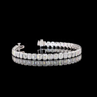 14K White Gold 7.5" Tennis Bracelet with Bezel Set Emerald Cut Lab Diamonds - 4.20 Carat Total Weight, E-F Color VS1 Clarity - Covaloro Fine Jewelry