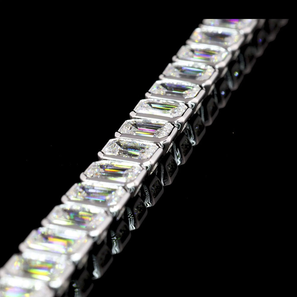 14K White Gold 7.5" Tennis Bracelet with Bezel Set Emerald Cut Lab Diamonds - 4.20 Carat Total Weight, E-F Color VS1 Clarity - Covaloro Fine Jewelry
