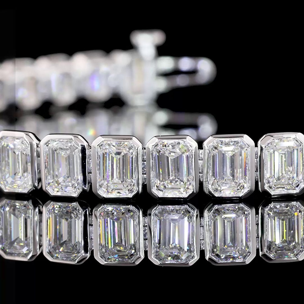 14K White Gold 7.5" Tennis Bracelet with Bezel Set Emerald Cut Lab Diamonds - 4.20 Carat Total Weight, E-F Color VS1 Clarity - Covaloro Fine Jewelry