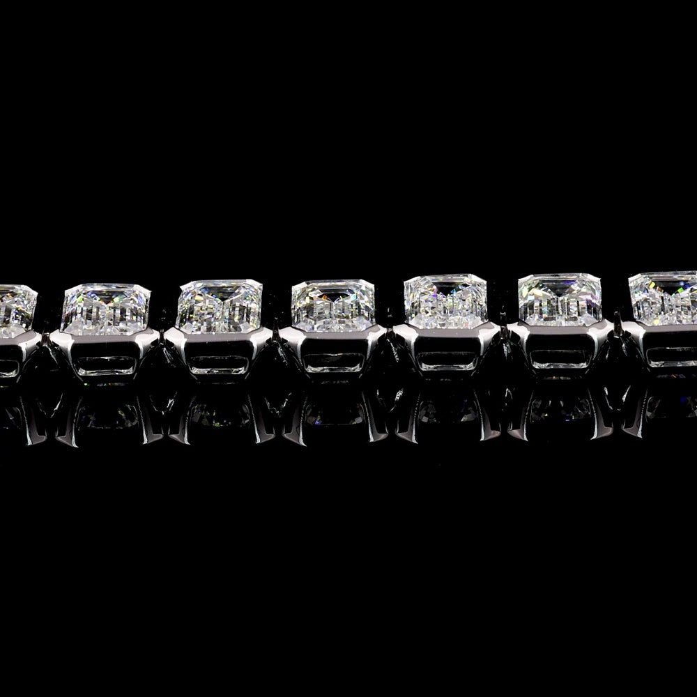 14K White Gold 7.5" Tennis Bracelet with Bezel Set Emerald Cut Lab Diamonds - 4.20 Carat Total Weight, E-F Color VS1 Clarity - Covaloro Fine Jewelry