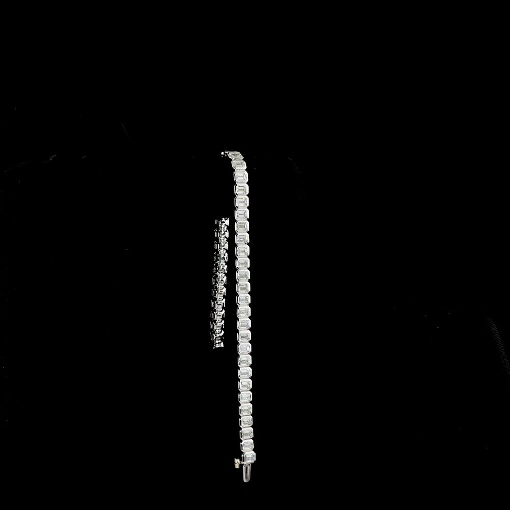 14K White Gold 7.5" Tennis Bracelet with Bezel Set Emerald Cut Lab Diamonds - 6.83 Carat Total Diamond Weight - Covaloro Fine Jewelry