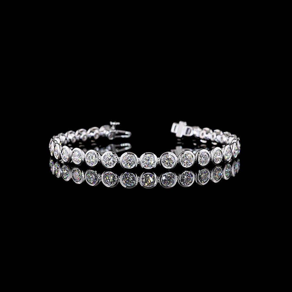 14K White Gold 7.5" Tennis Bracelet with Bezel Set Round Lab Diamonds - 9.19 Carat Total Weight - Covaloro Fine Jewelry