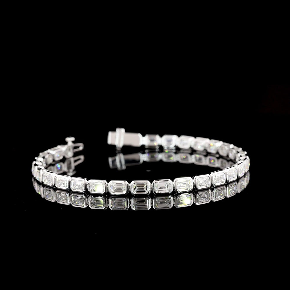 14K White Gold 7.5" Tennis Bracelet with East-West Bezel Set Emerald Cut Lab Diamonds - 9.13 Carats Total Diamond Weight - Covaloro Fine Jewelry