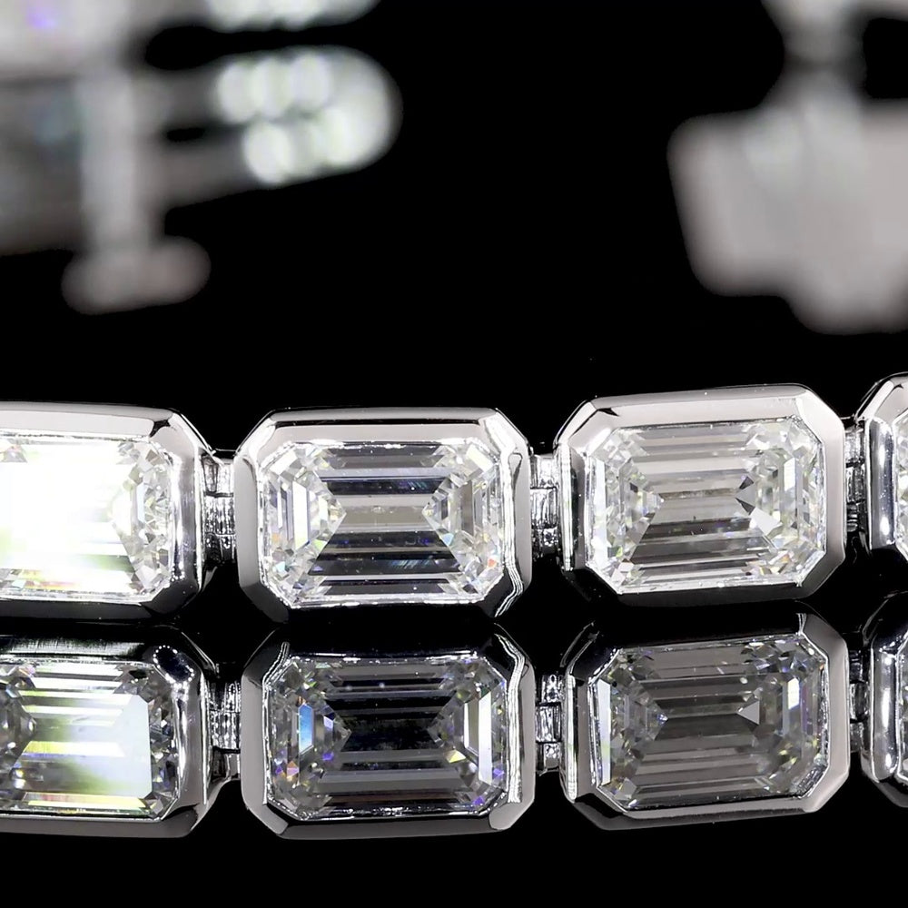 14K White Gold 7.5" Tennis Bracelet with East-West Bezel Set Emerald Cut Lab Diamonds - 9.13 Carats Total Diamond Weight - Covaloro Fine Jewelry