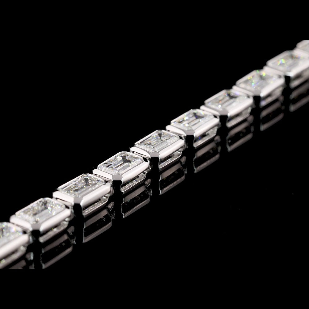 14K White Gold 7.5" Tennis Bracelet with East-West Bezel Set Emerald Cut Lab Diamonds - 9.13 Carats Total Diamond Weight - Covaloro Fine Jewelry