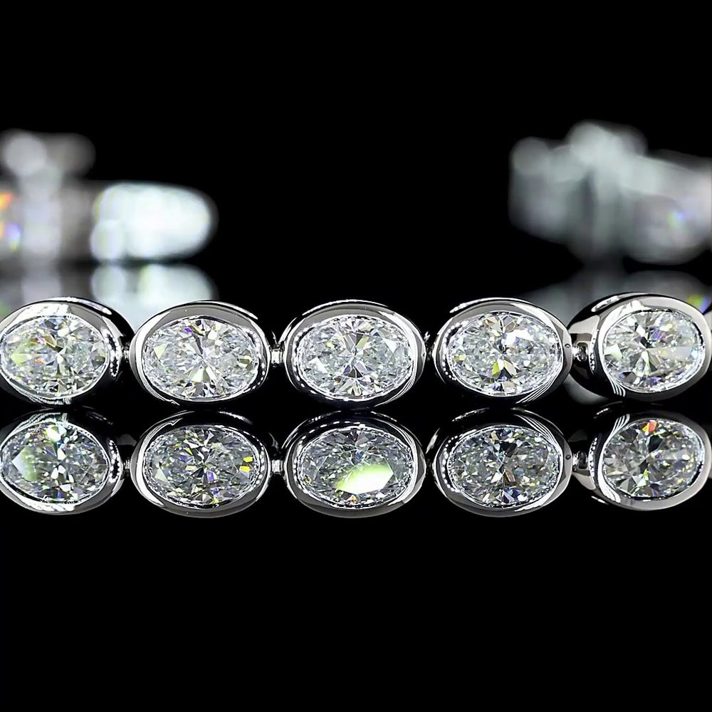 14K White Gold 7.5" Tennis Bracelet with East-West Bezel Set Oval Cut Lab Diamonds - 3.54 Carats Total Diamond Weight - Covaloro Fine Jewelry