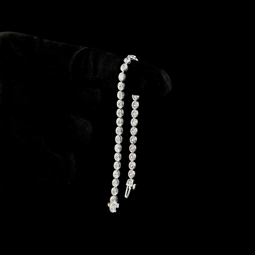 14K White Gold 7.5" Tennis Bracelet with East-West Bezel Set Oval Cut Lab Diamonds - 3.54 Carats Total Diamond Weight - Covaloro Fine Jewelry
