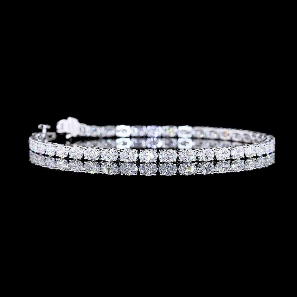 14K White Gold 7.5" Tennis Bracelet with East-West Oval Cut Lab Diamonds - 6.15 Carats Total Diamond Weight - Covaloro Fine Jewelry
