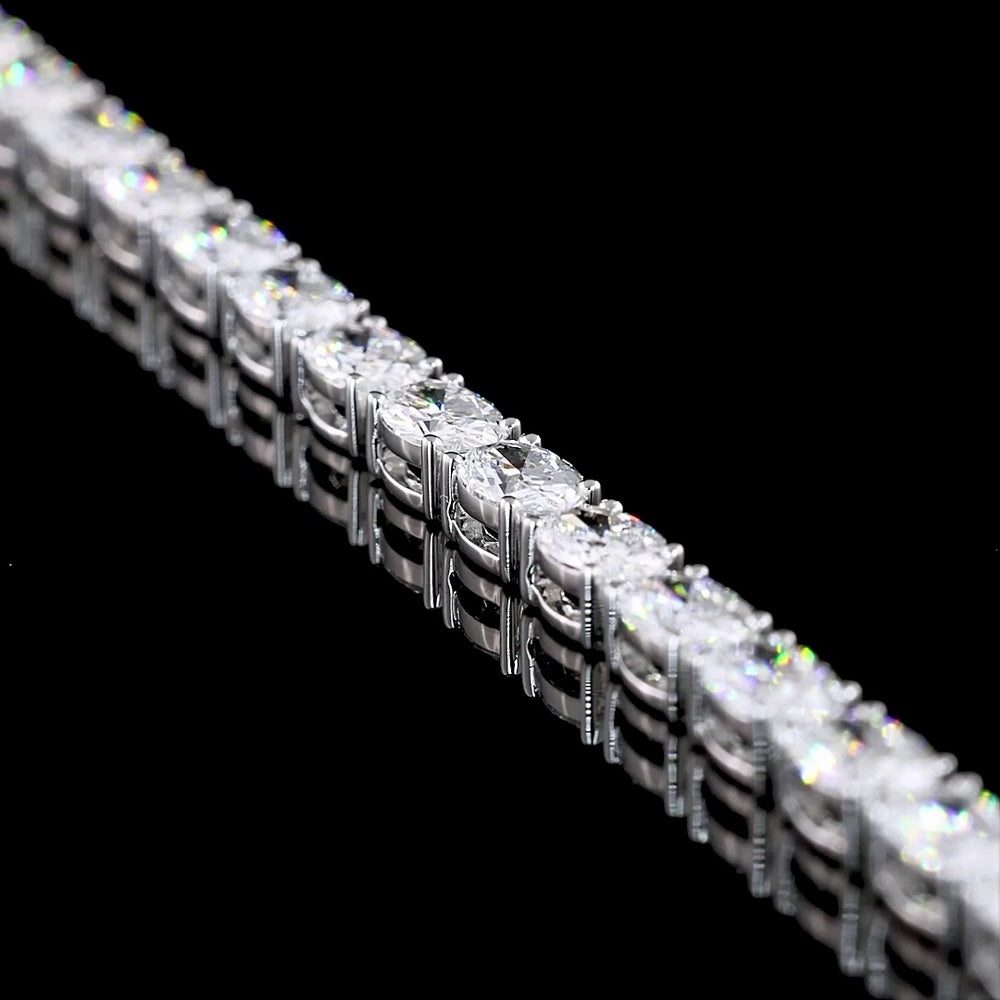 14K White Gold 7.5" Tennis Bracelet with East-West Oval Cut Lab Diamonds - 6.15 Carats Total Diamond Weight - Covaloro Fine Jewelry