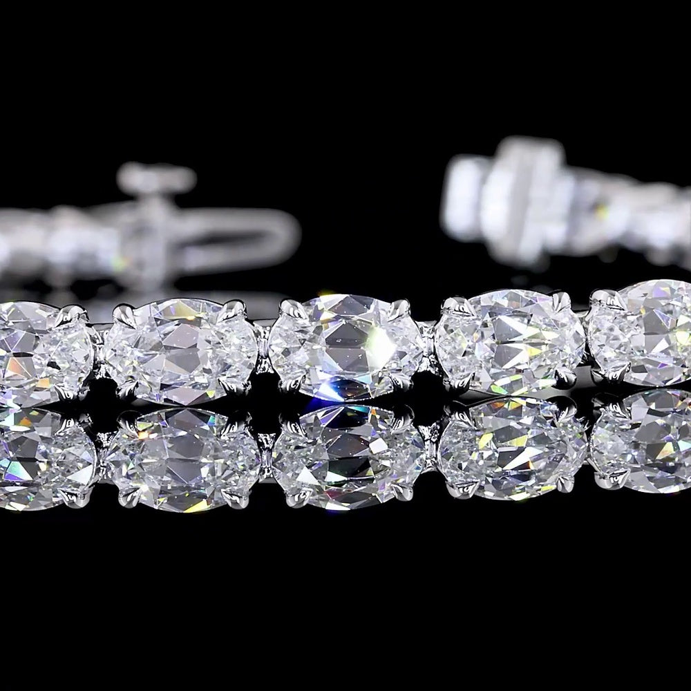 14K White Gold 7.5" Tennis Bracelet with East-West Prong Set Antique Oval Lab Diamonds - 9.97 Carats Total Diamond Weight - Covaloro Fine Jewelry