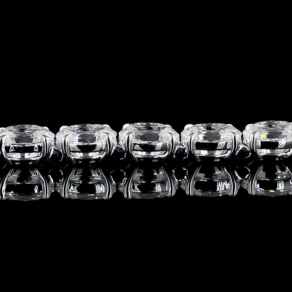 14K White Gold 7.5" Tennis Bracelet with East-West Prong Set Antique Oval Lab Diamonds - 9.97 Carats Total Diamond Weight - Covaloro Fine Jewelry