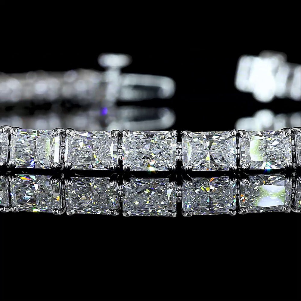 14K White Gold 7.5" Tennis Bracelet with East-West Prong Set Radiant Cut Lab Diamonds - 10.13 Carat Total Diamond Weight - Covaloro Fine Jewelry