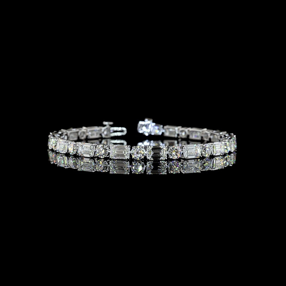 14K White Gold 7.5" Tennis Bracelet with East-West Set Emerald Cut and Round Brilliant Lab-Grown Diamonds - 15.61 Carats Total Diamond Weight (E-F Color, VS1 Clarity) - Covaloro Fine Jewelry