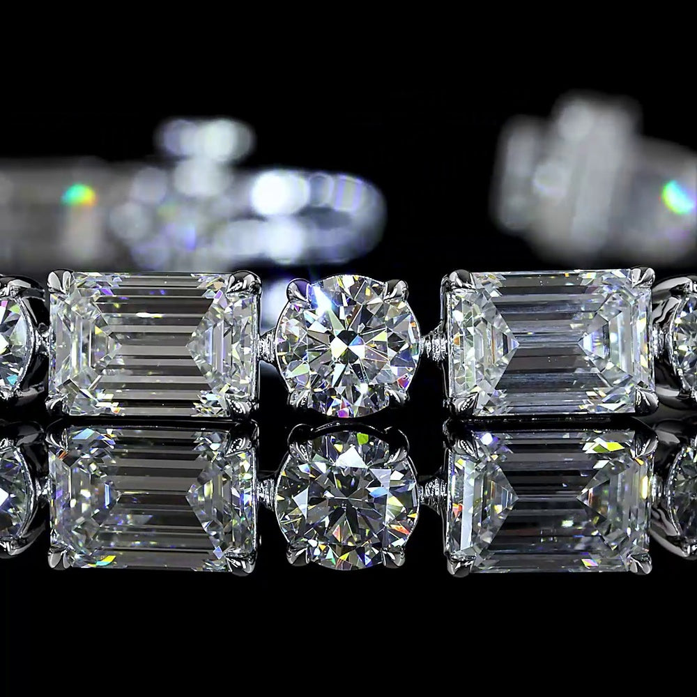 14K White Gold 7.5" Tennis Bracelet with East-West Set Emerald Cut and Round Brilliant Lab-Grown Diamonds - 15.61 Carats Total Diamond Weight (E-F Color, VS1 Clarity) - Covaloro Fine Jewelry