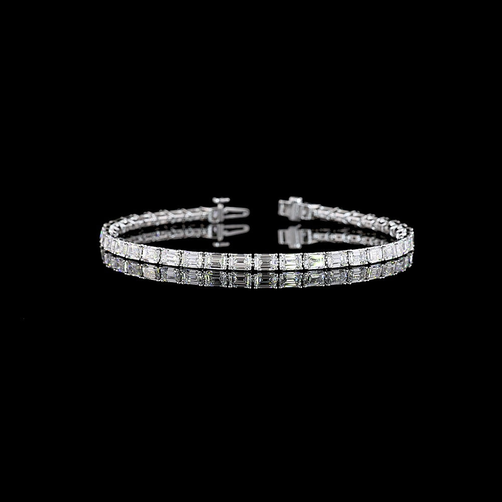 14K White Gold 7.5" Tennis Bracelet with East-West Set Emerald Cut Lab Diamonds - 8.60 Carat Total Weight, E-F Color, VS2 Clarity - Covaloro Fine Jewelry