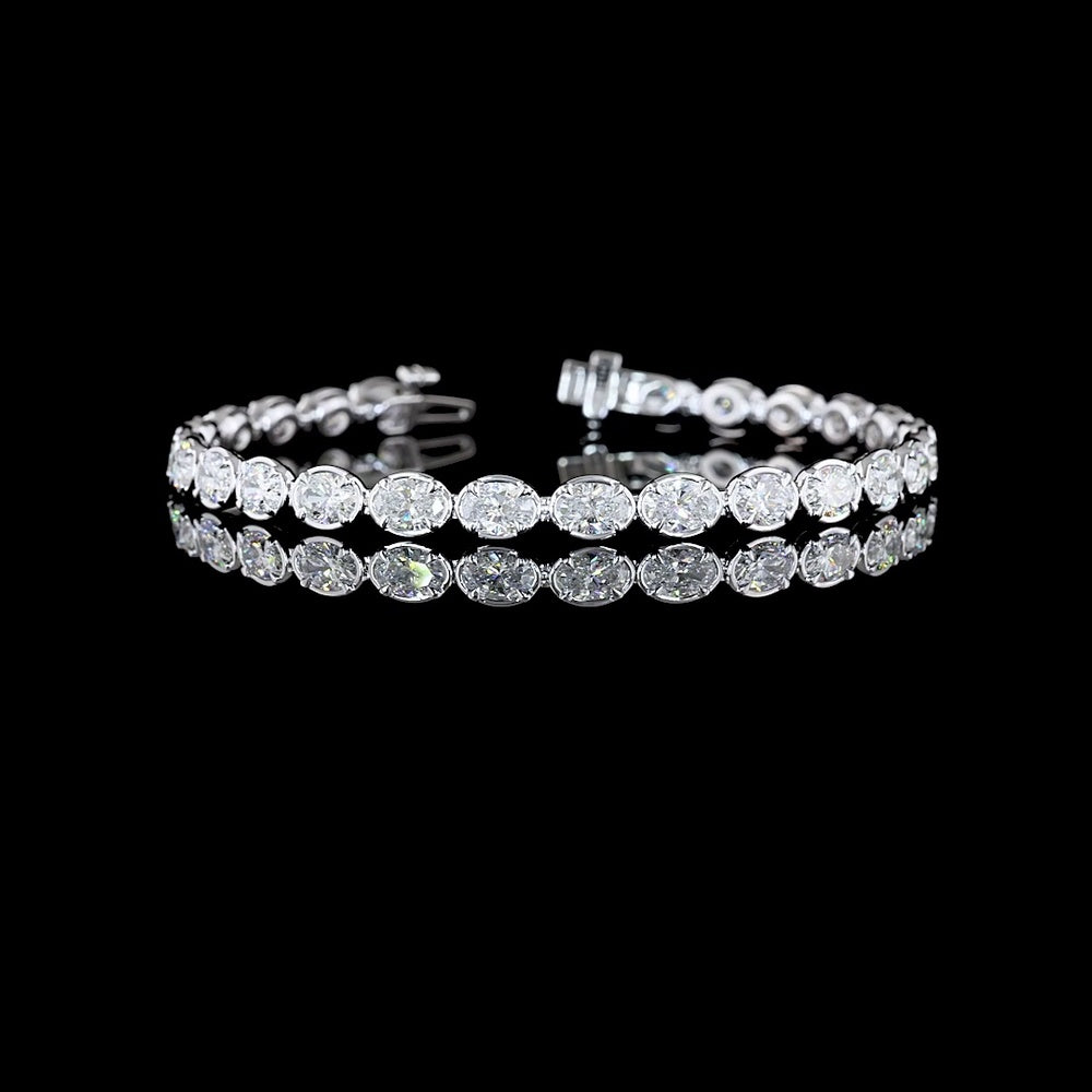 14K White Gold 7.5" Tennis Bracelet with East-West Set Oval Lab Diamonds - 8.39 Carats Total Diamond Weight - Covaloro Fine Jewelry