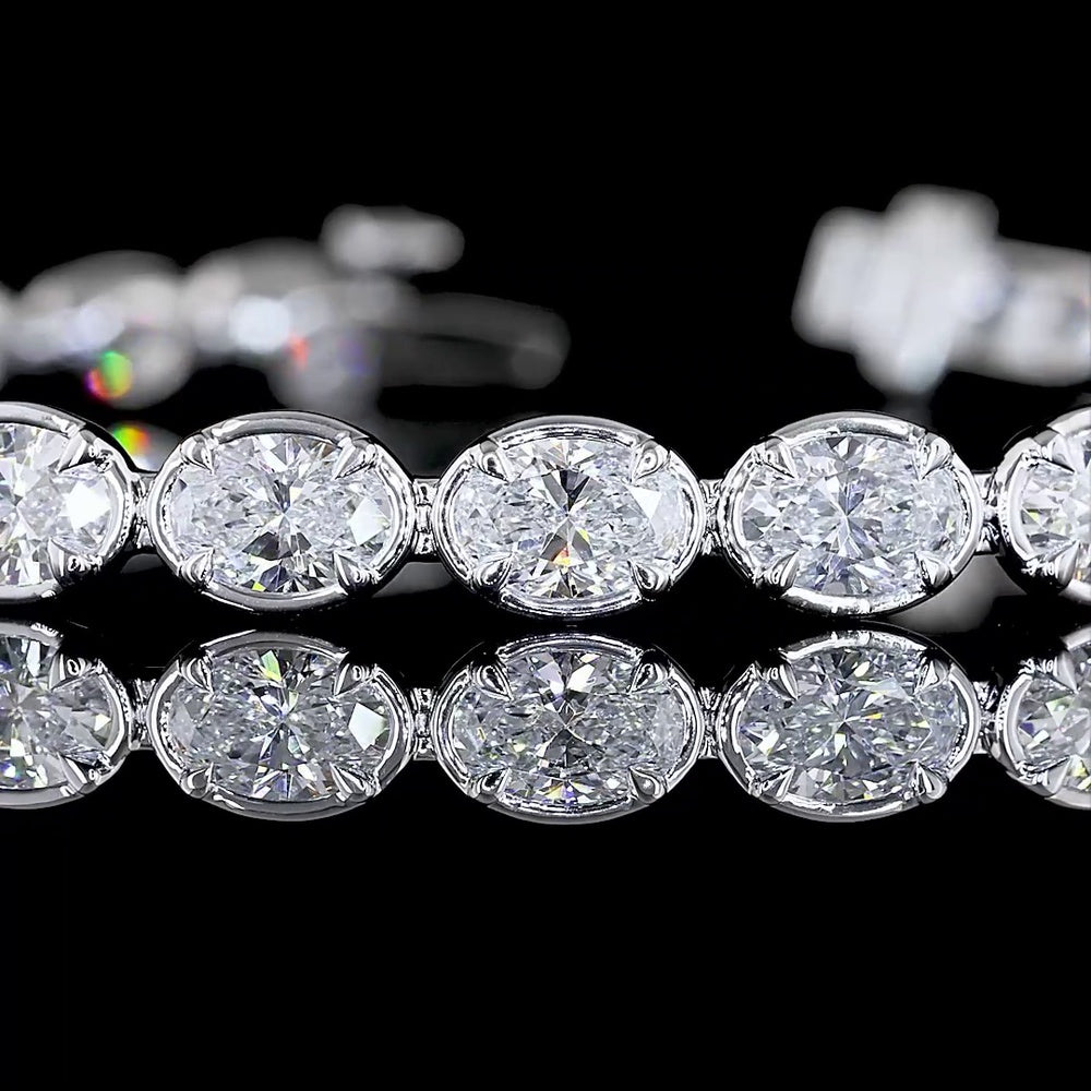 14K White Gold 7.5" Tennis Bracelet with East-West Set Oval Lab Diamonds - 8.39 Carats Total Diamond Weight - Covaloro Fine Jewelry