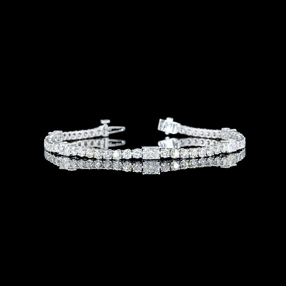 14K White Gold 7.5" Tennis Bracelet with East-West Set Radiant and Brilliant Cut Lab Diamonds - 5.65 Carat Total Weight - Covaloro Fine Jewelry