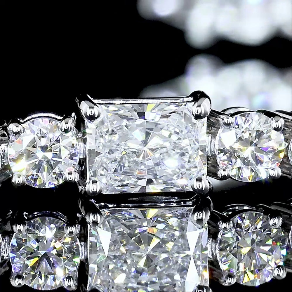 14K White Gold 7.5" Tennis Bracelet with East-West Set Radiant and Brilliant Cut Lab Diamonds - 5.65 Carat Total Weight - Covaloro Fine Jewelry