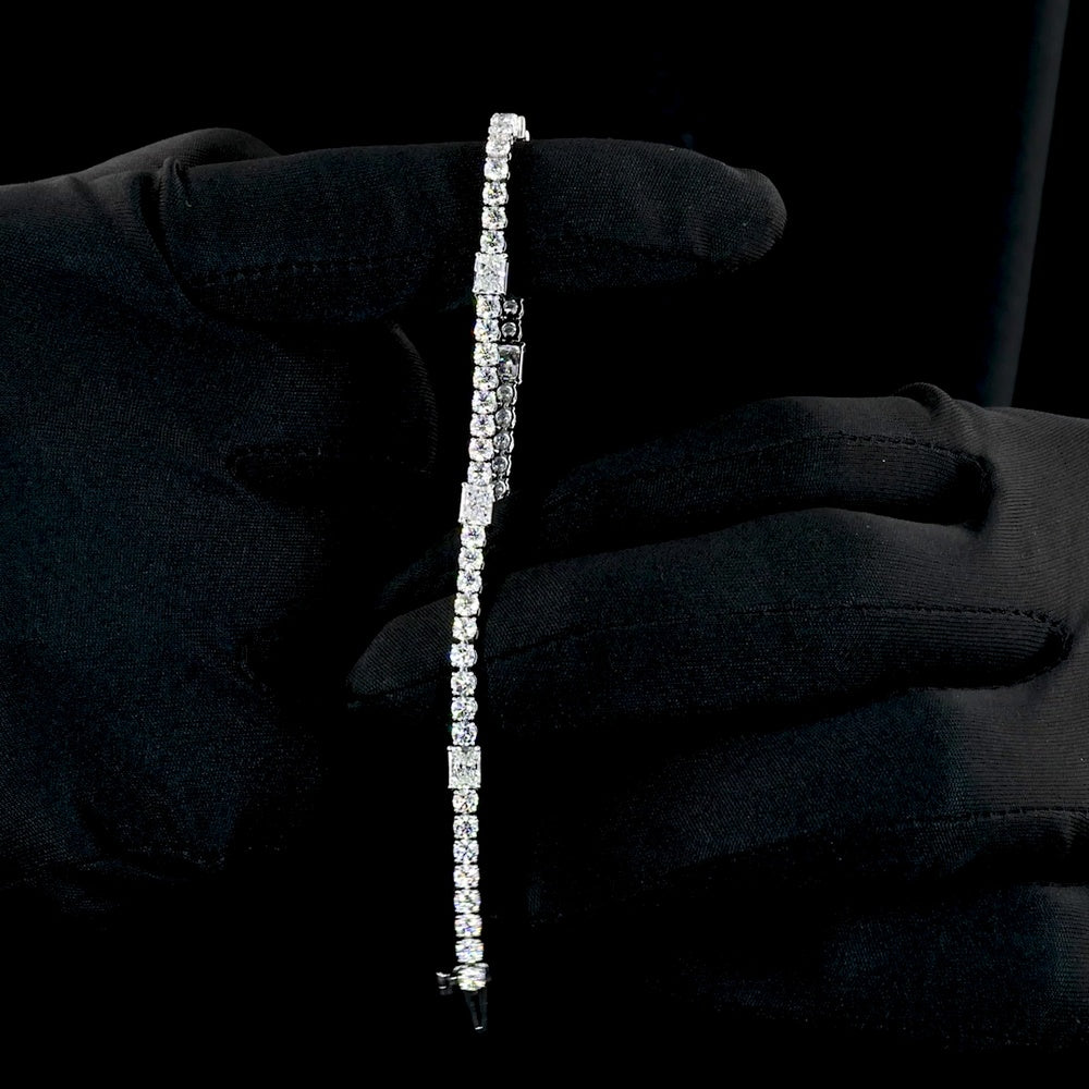 14K White Gold 7.5" Tennis Bracelet with East-West Set Radiant and Brilliant Cut Lab Diamonds - 5.65 Carat Total Weight - Covaloro Fine Jewelry