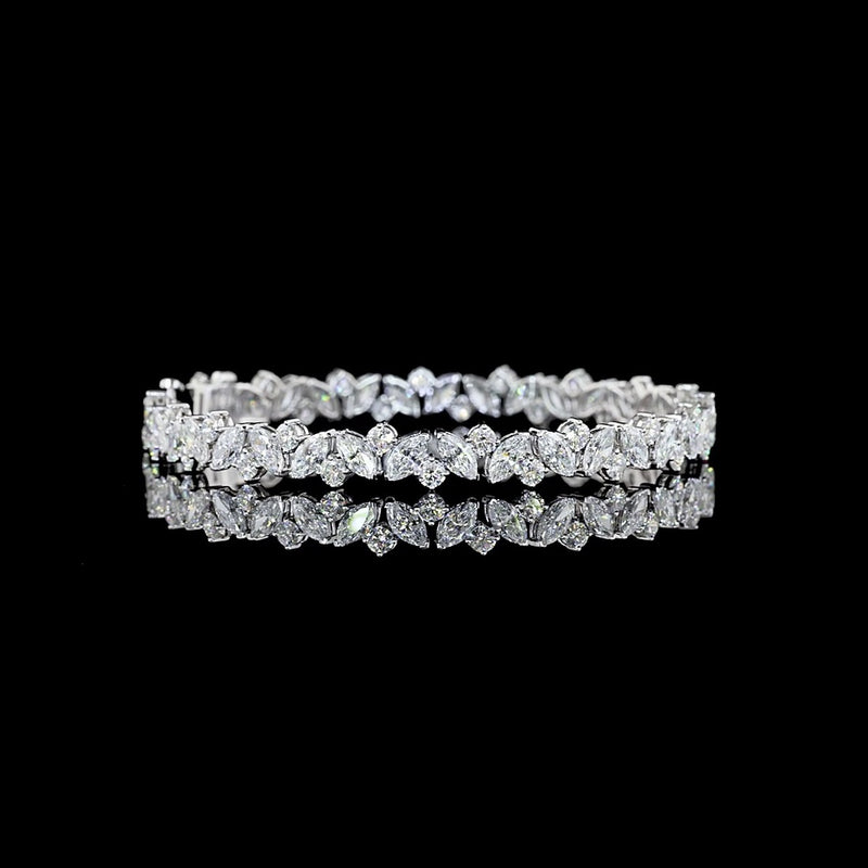 14K White Gold 7.5" Tennis Bracelet with Inclined Prong Set Marquise and Round Lab Diamonds - 9.91 Carat Total Diamond Weight - Covaloro Fine Jewelry