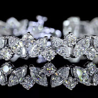 14K White Gold 7.5" Tennis Bracelet with Inclined Prong Set Marquise and Round Lab Diamonds - 9.91 Carat Total Diamond Weight - Covaloro Fine Jewelry
