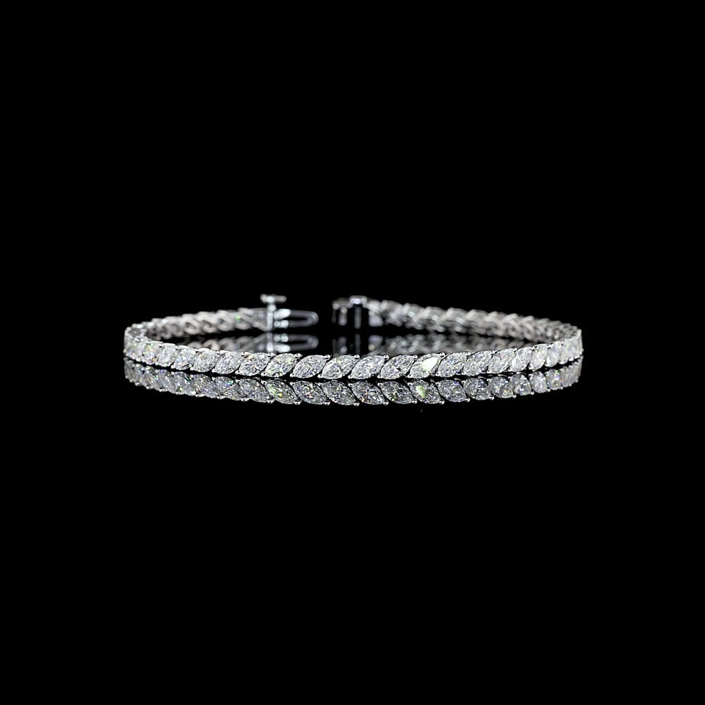 14K White Gold 7.5" Tennis Bracelet with Inclined Prong Set Marquise Cut Lab Diamonds - 5.51 Carat Total Weight - Covaloro Fine Jewelry