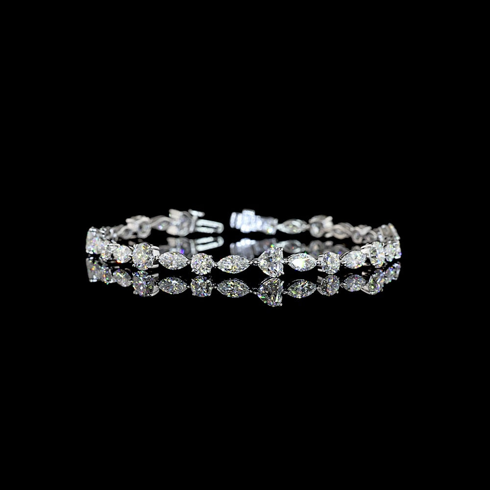 14K White Gold 7.5" Tennis Bracelet with Mixed Shape Lab Diamonds (Brilliant, Heart, Marquise, Round) - 9.49 Carats Total Diamond Weight - Covaloro Fine Jewelry