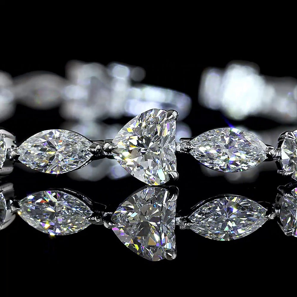 14K White Gold 7.5" Tennis Bracelet with Mixed Shape Lab Diamonds (Brilliant, Heart, Marquise, Round) - 9.49 Carats Total Diamond Weight - Covaloro Fine Jewelry