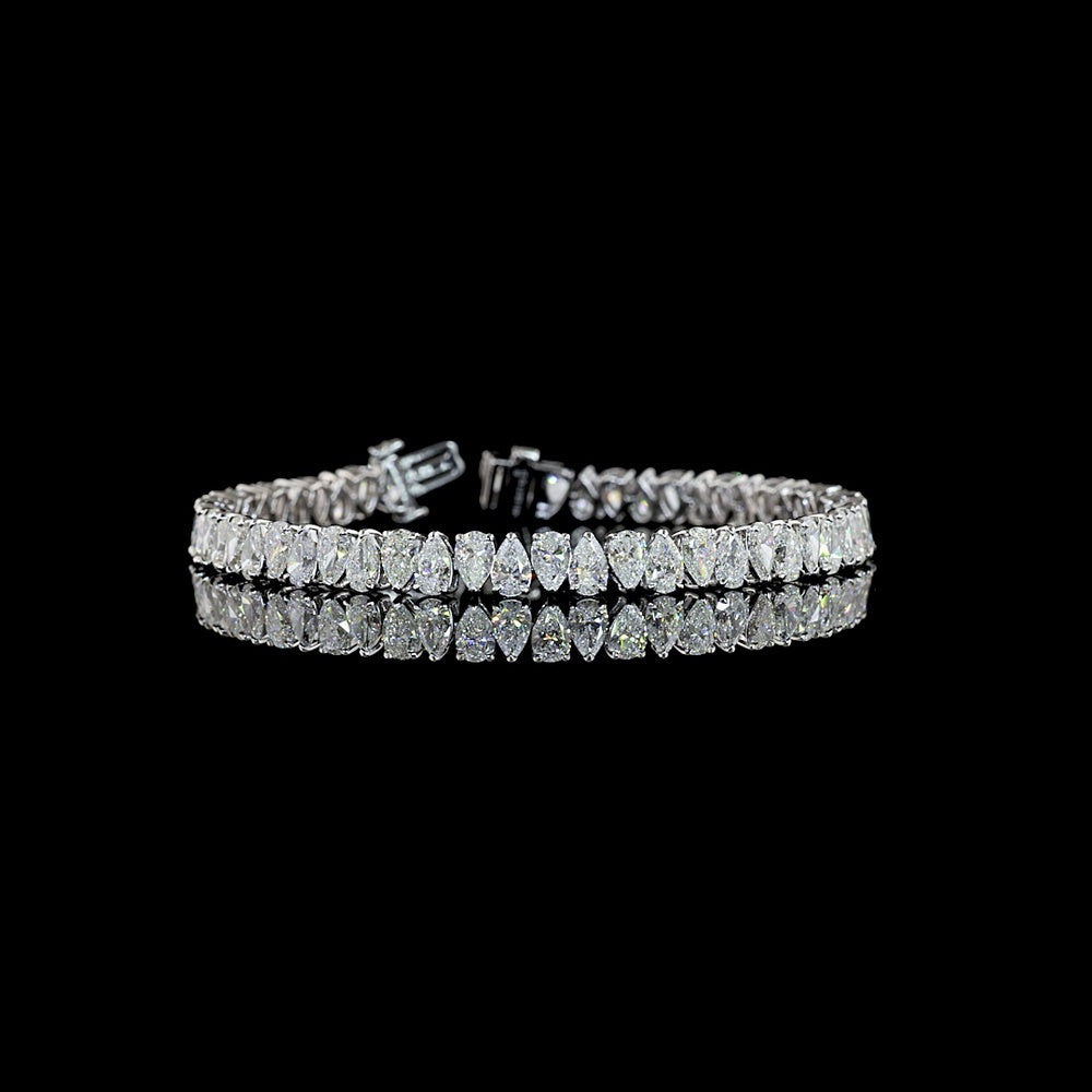 14K White Gold 7.5" Tennis Bracelet with North-South Pear Shape Lab Diamonds - 12.49 Carats Total Diamond Weight - Covaloro Fine Jewelry