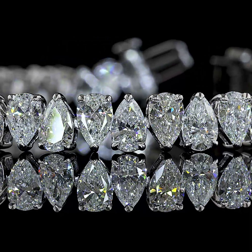 14K White Gold 7.5" Tennis Bracelet with North-South Pear Shape Lab Diamonds - 12.49 Carats Total Diamond Weight - Covaloro Fine Jewelry