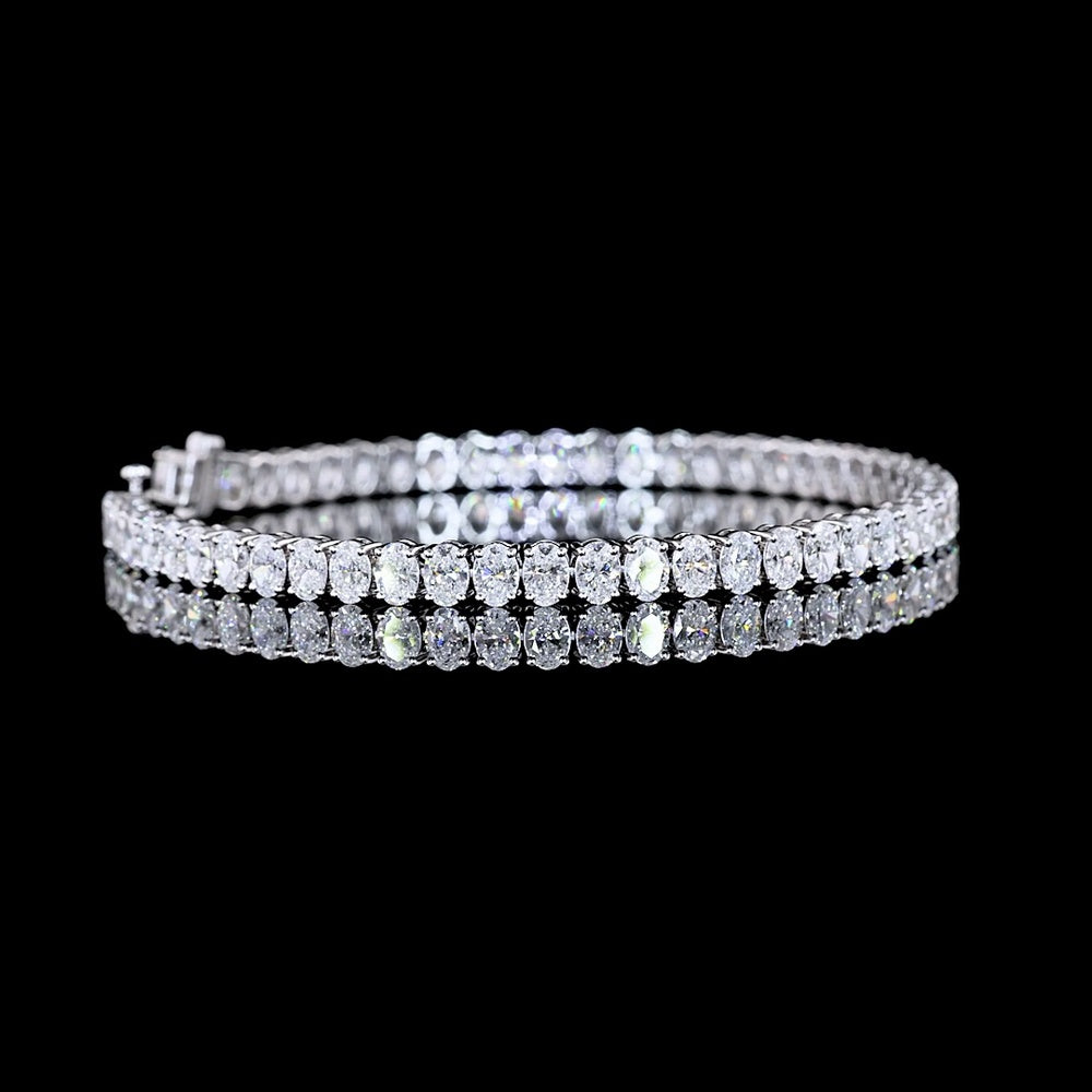 14K White Gold 7.5" Tennis Bracelet with North-South Prong Set Lab Grown Oval Diamonds - 9.23 Carat Total Weight - Covaloro Fine Jewelry