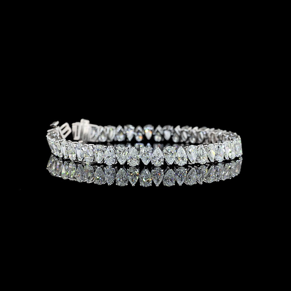 14K White Gold 7.5" Tennis Bracelet with North-South Prong Set Pear Shape Lab Grown Diamonds - 15.18 Carat Total Weight - Covaloro Fine Jewelry