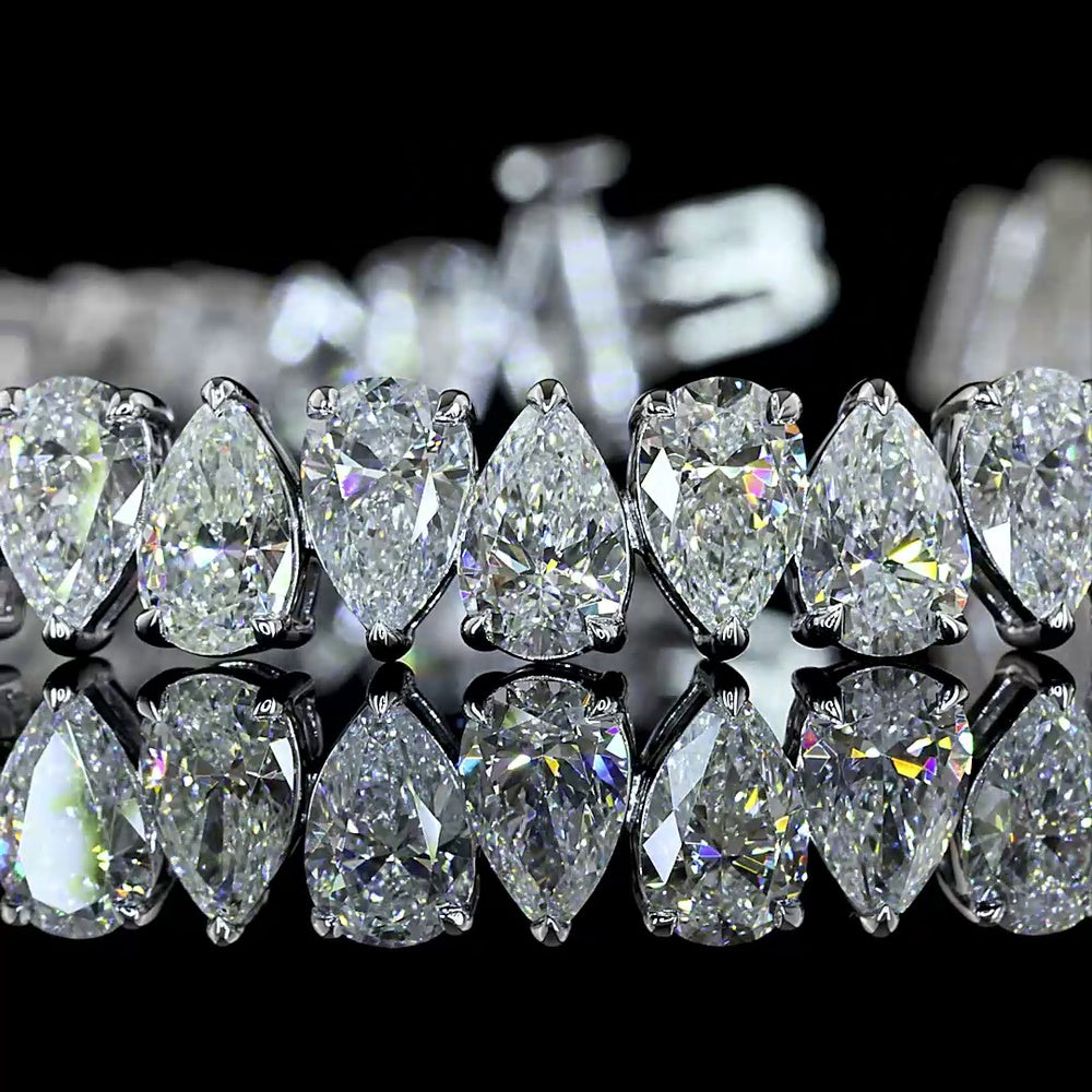 14K White Gold 7.5" Tennis Bracelet with North-South Prong Set Pear Shape Lab Grown Diamonds - 15.18 Carat Total Weight - Covaloro Fine Jewelry