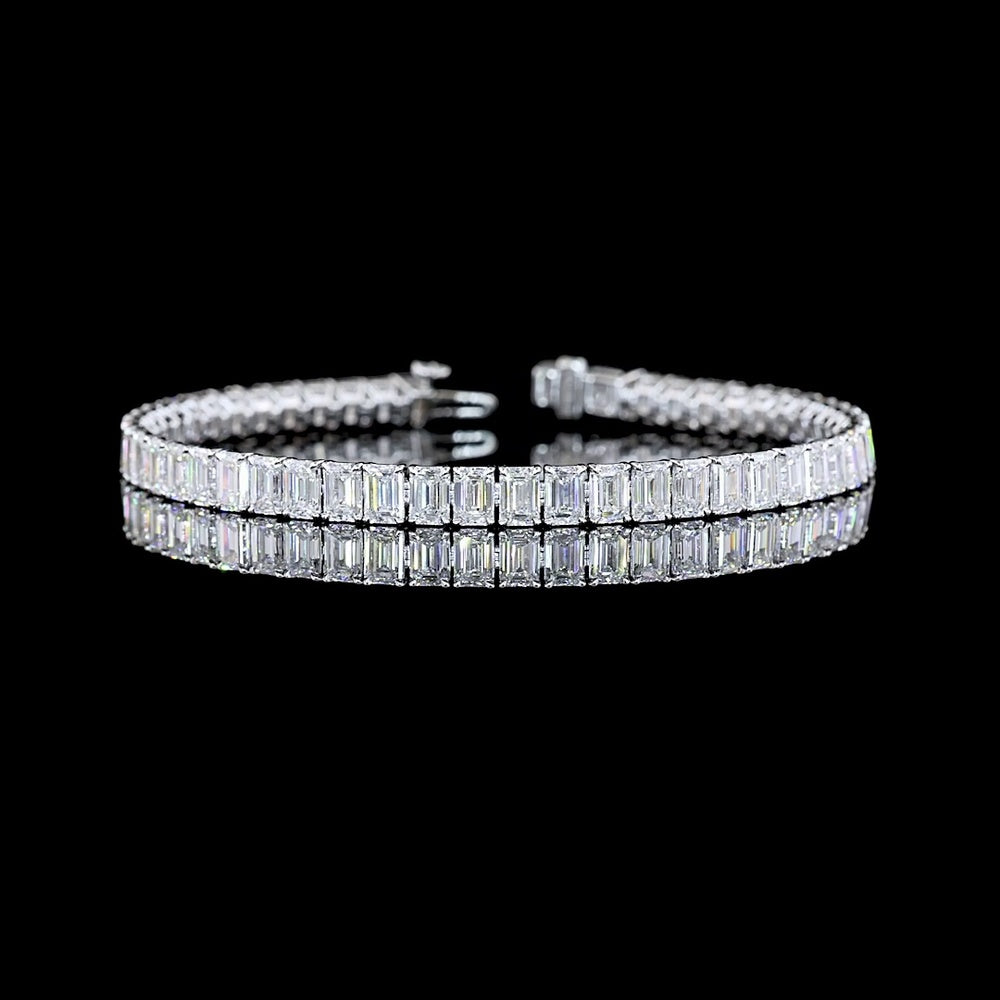 14K White Gold 7.5" Tennis Bracelet with North-South Set Emerald Cut Lab Diamonds - 14.01 Carat Total Weight - Covaloro Fine Jewelry