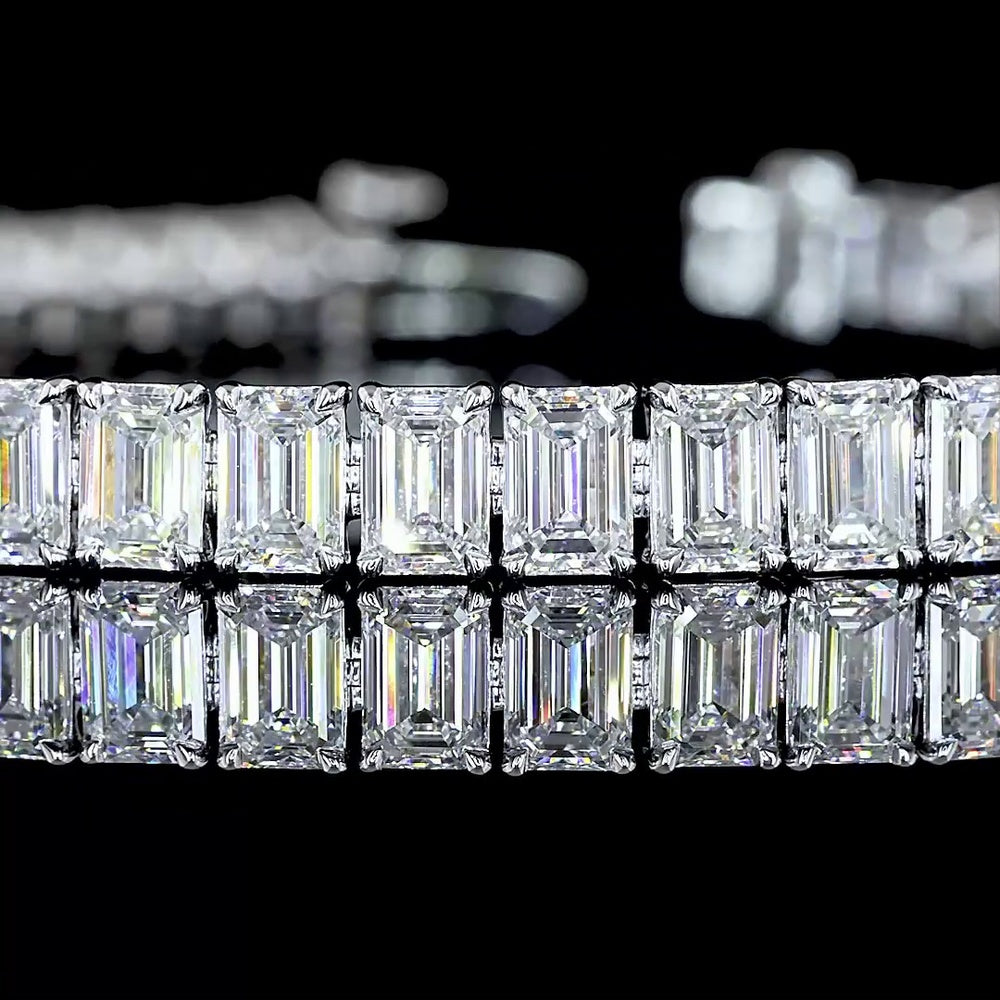 14K White Gold 7.5" Tennis Bracelet with North-South Set Emerald Cut Lab Diamonds - 14.01 Carat Total Weight - Covaloro Fine Jewelry