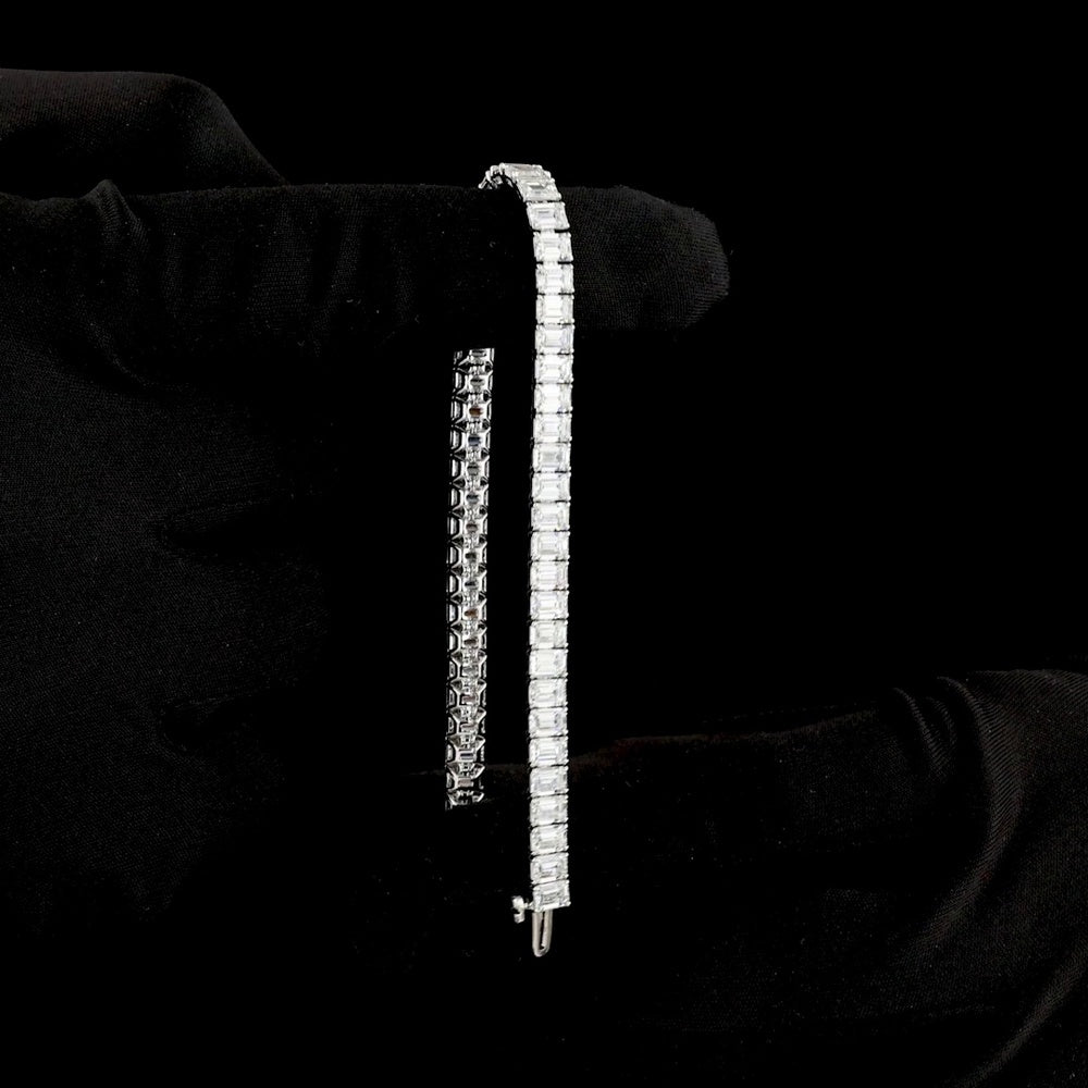14K White Gold 7.5" Tennis Bracelet with North-South Set Emerald Cut Lab Diamonds - 14.01 Carat Total Weight - Covaloro Fine Jewelry