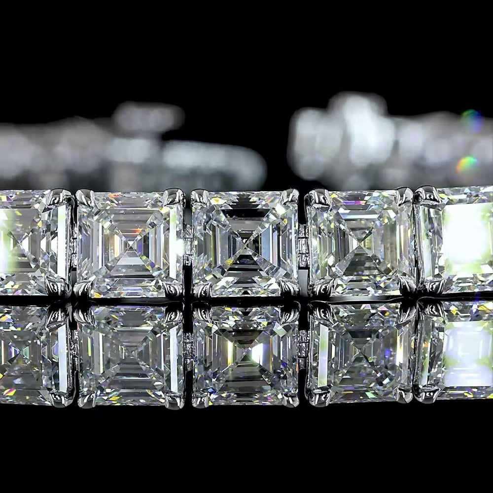 14K White Gold 7.5" Tennis Bracelet with Prong Set Asscher Cut Lab Diamonds - 19.77 Carat Total Diamond Weight - Covaloro Fine Jewelry