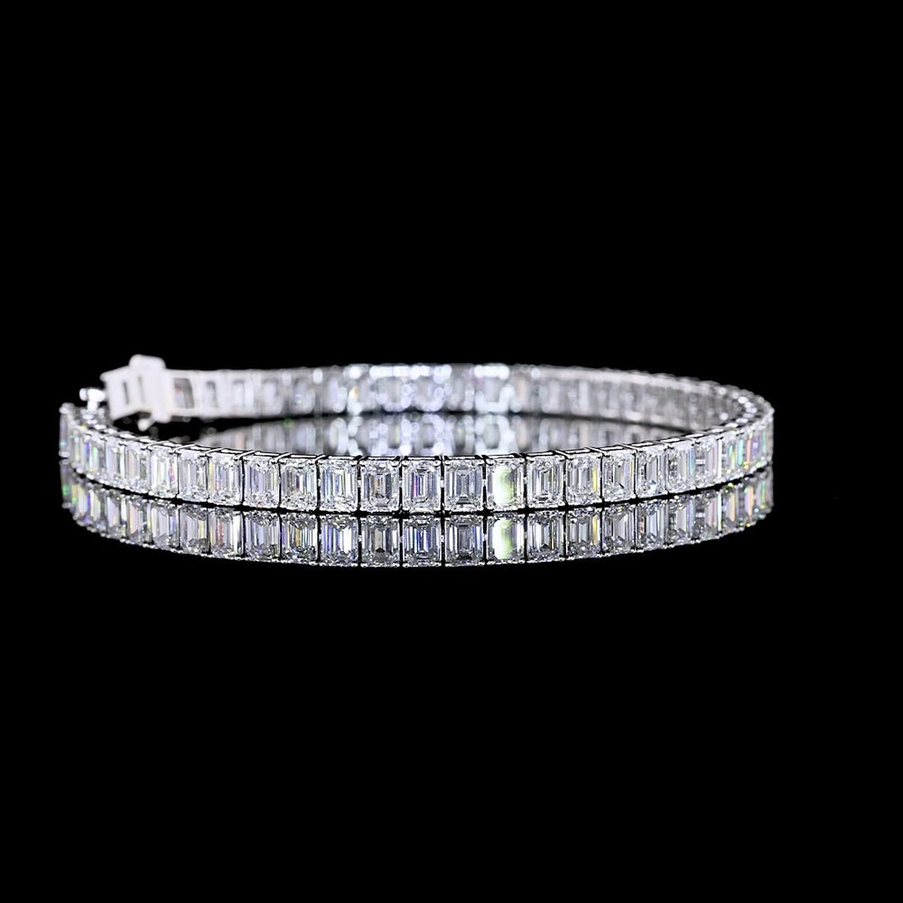 14K White Gold 7.5" Tennis Bracelet with Prong-Set Emerald Cut Lab Diamonds - 13.34 Carats Total Diamond Weight - Covaloro Fine Jewelry