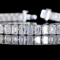 14K White Gold 7.5" Tennis Bracelet with Prong-Set Emerald Cut Lab Diamonds - 13.34 Carats Total Diamond Weight - Covaloro Fine Jewelry