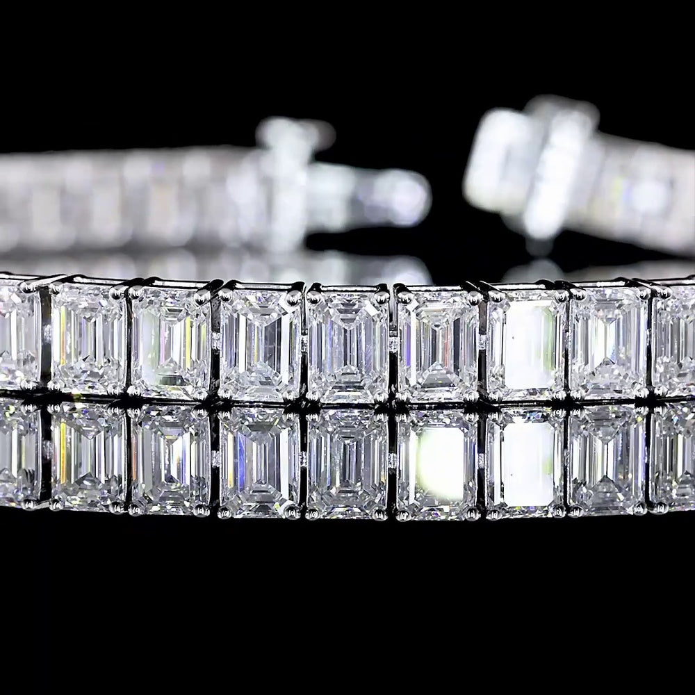 14K White Gold 7.5" Tennis Bracelet with Prong-Set Emerald Cut Lab Diamonds - 13.34 Carats Total Diamond Weight - Covaloro Fine Jewelry