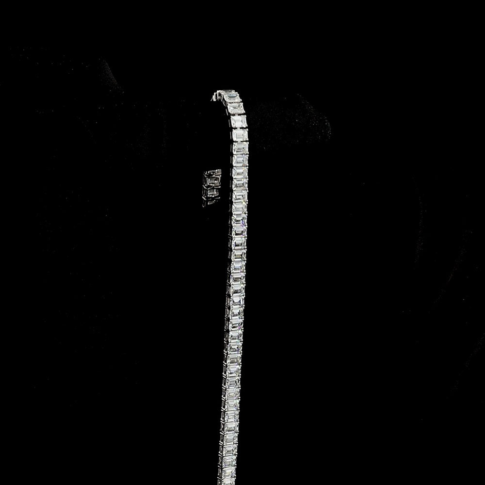 14K White Gold 7.5" Tennis Bracelet with Prong-Set Emerald Cut Lab Diamonds - 13.34 Carats Total Diamond Weight - Covaloro Fine Jewelry