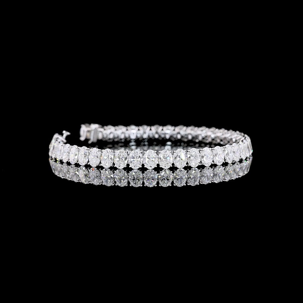 14K White Gold 7.5" Tennis Bracelet with Prong Set Oval Cut Lab Diamonds - 14.86 Carat Total Diamond Weight E-F VS - Covaloro Fine Jewelry