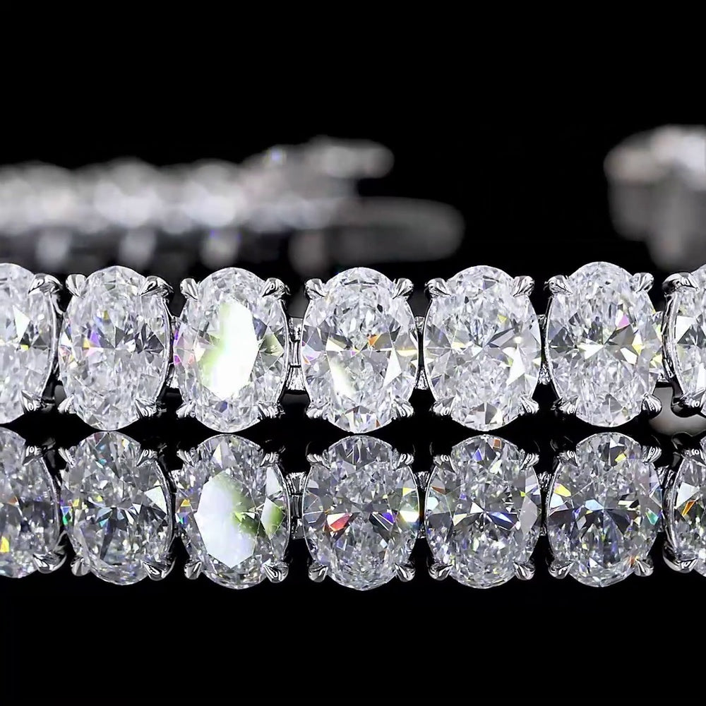 14K White Gold 7.5" Tennis Bracelet with Prong Set Oval Cut Lab Diamonds - 14.86 Carat Total Diamond Weight E-F VS - Covaloro Fine Jewelry