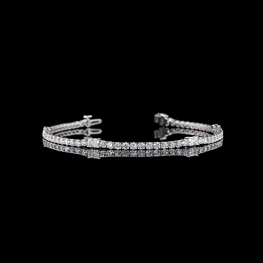 14K White Gold 7.5" Tennis Bracelet with Radiant and Round Cut Lab Grown Diamonds - 5.62 Carat Total Diamond Weight - Covaloro Fine Jewelry