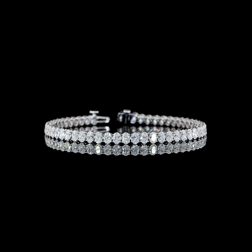 14K White Gold 7.56 Carat Tennis Bracelet with North-South Oval Lab Diamonds, E-F Color VS Clarity, 56 Stones - Covaloro Fine Jewelry